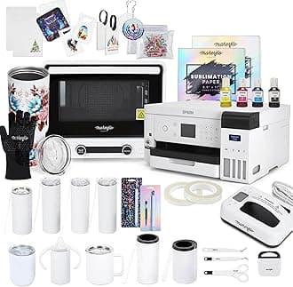 Makerflo Sublimation Oven, Ultimate Kit with Epson F170, Mini Heat Press, Inks, 10 Tumblers, Pens, Pencils, Creative Fabrica Design Pack – White