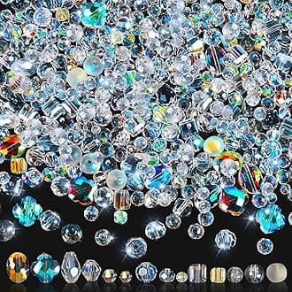 636Pcs Glass Beads for Jewelry Making, Assorted Crystal Beads with Loose Beads for Bracelet Earring Necklace Suncatchers DIY Crafts Jewelry Making Valentine's Day Birthday Gift, AB Color