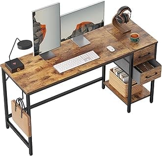 CubiCubi Computer Desk with 2 Drawers, 55 Inch Small Home Office Desk Study Writing Table, Rustic Brown
