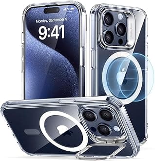 ESR for iPhone 15 Pro Case, Compatible with MagSafe, Military-Grade Protective Case, Built-In Stash Stand Phone Case, Scratch-Resistant Back Cover, Classic Series, Clear