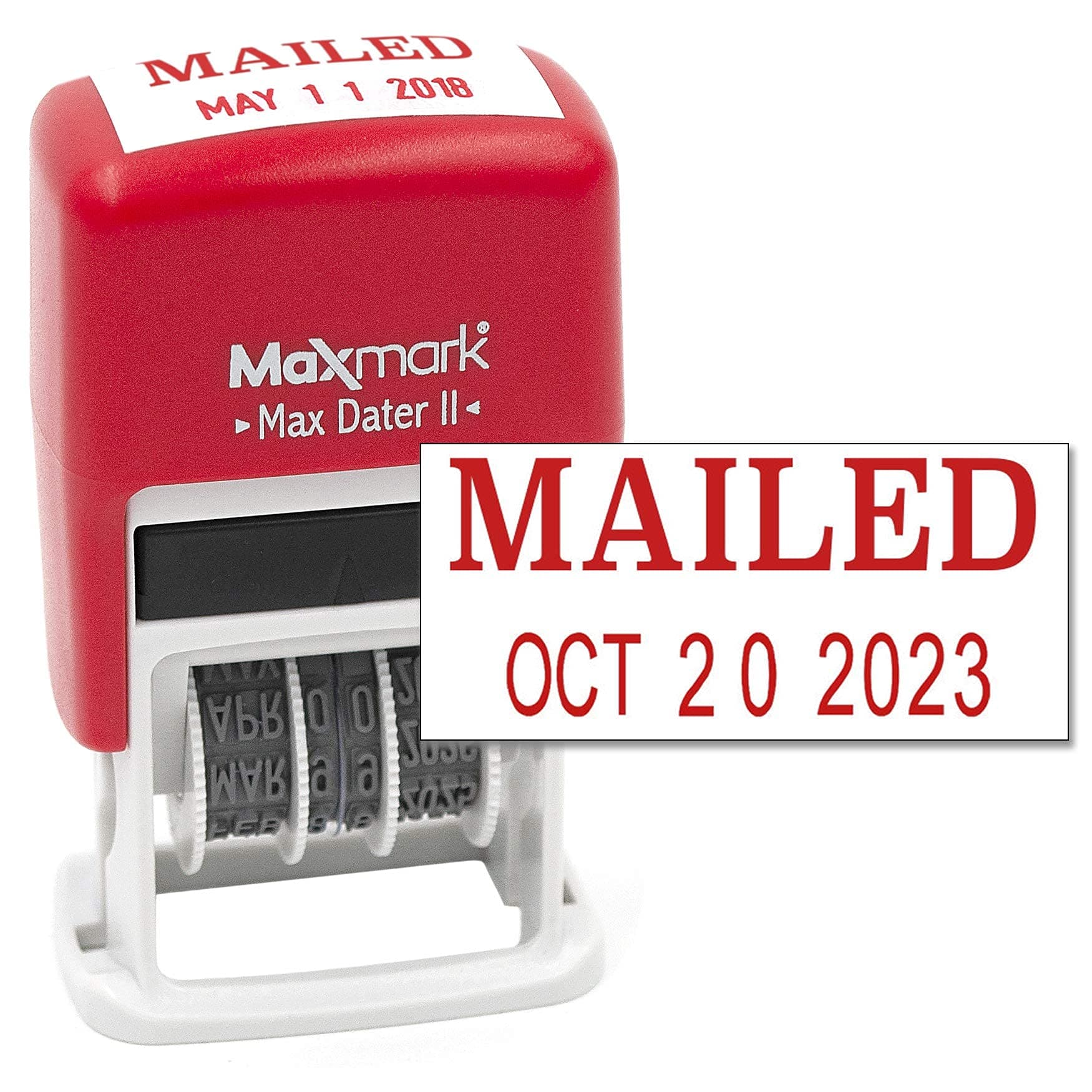 MaxMarkMax Dater Self-Inking Phrase Date Stamp - Red Ink MAILED Red