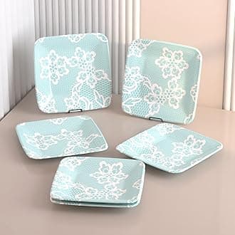 Castleite Bliss Melamine Quarter Plates Set of 6 - Size 7', Non Breakable, Square Designer Plate for Serving Snacks, Breakfast, Lunch or Dinner at Home, Kitchen, or Café, Stainless (Ocean's Eleven)