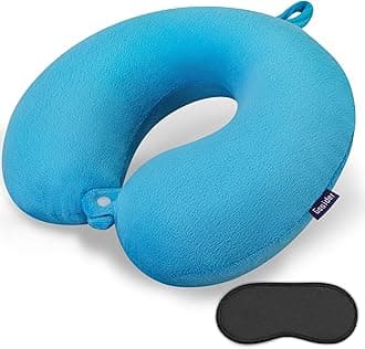 Neck Pillow for Travel Comfortable Travel Pillows U Shape Memory Foam Airplane Pillow Support Neck and Head Portable Neck Pillows Suitable for Airplane, Trains, Self-Driving Cars, Lake Blue Color