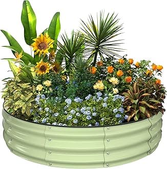 Kesfitt Round Raised Garden Bed, 4x4x1 FT Galvanized Steel Metal Garden Bed, Open-Bottom Design, 12-Inch Deep Outdoor Raised Garden Bed for Vegetables & Herbs, Fruit Green