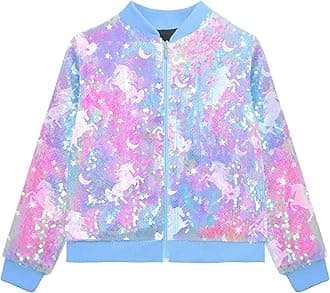 Girls Sequin Jacket Sparkly Glitter Bomber Kids Outwear with Pockets Zipper Coat Long Sleeve Jackets 4-12T