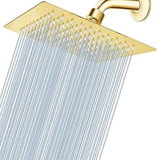 Voolan Rain Shower head, High Pressure Shower Head Made of 304 Stainless Steel, Relaxed Shower Experience Even at Low Water Flow and Pressure (8" Gold)