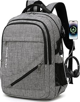 FENGDONG Large Laptop Backpack 17.3 inch Durable Waterproof Travel College Backpack Bookbag for Men & Women Business Backpack with USB Charging Port and Headset Port Dark Gray