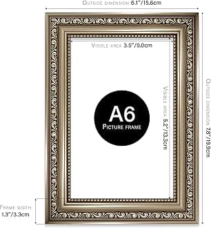 A6 Gunmetal Ornate Picture Frame 4.1"x5.8"(10.5x14.8cm) Poster, Photo, Artwork, or Print. Elegant Style Portrait and Landscape Display with Wall Hooks