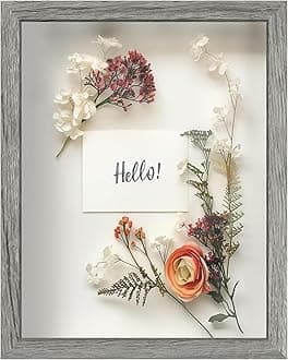 FrameWorks 11" x 14" Driftwood Shadow Box Frame - Soft Felt Backing, Tempered Glass and Includes Elegant White Ball Push Pins