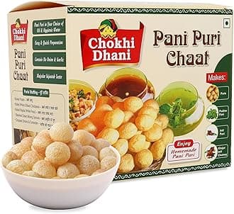 Chokhi Dhani Pani Puri Chaat Kit 220g | Ready to Eat Golgappa/Puchka/Phuchka Kit | 50 Crispy Puris with Khatta Meetha Pani & Masala | Instant Street Food at Home | Pack of 1