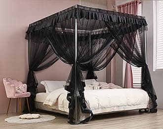 Mengersi 4 Corner Post Bed Canopy Bed Curtains Mosquito Net Bedroom Decoration Accessories (Twin, Black)