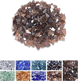 GasSaf 1/2 Inch Fire Glass Reflective Tempered Fireglass Cut Crushed FireGlass for Fire Pit, Fireplace, Replaces Existing Gas Logs & Lava Rocks (20 Pound)(Amber Reflective).