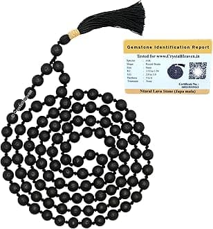 Certified Lava Stone Crystal Japa Mala Ganthi - 108 Beads Buddhist Prayer Beads - AAA Grade Original Healing Gemstone Agate Mala for Yoga Meditation Spiritual Reiki Feng Shui