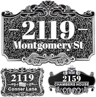 Personalized Cast Address Sign House Number Home Address Plaque 12 Inch, Custom Steet House Number Sign, Metal or Acrylic Antique Brass for Outside Vintage