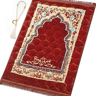 Muslim Prayer Rug with Tasbih Prayer Beads, Soft Large Prayer Matt Islam, Padded Islamic Prayer Mat Thick for Men and Women, Janamaz, Sajadah (31.5" x 47.2", Orange)