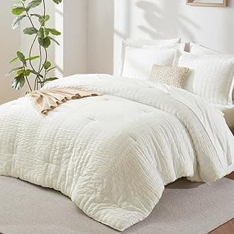 King Size Comforter Set Ivory Seersucker 7 Pieces Bed in a Bag King Comforter Set with Sheets, Luxury Soft Bedding Set with Down Alternative Comforter, Sheets, Pillowcases & Shams All Seasons
