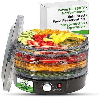 NutriChef Electric Countertop Food Dehydrator - Professional Multi-Tier Food Preserver - Dehydrates Fish, Meats, Mushrooms, Fruits & Vegetables - 5 Easy to Clean Stackable Trays., One Size, Black