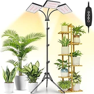 LBW Grow Lights for Indoor Plants with Stand, 642 LEDs Full Spectrum Standing Grow Light, Tall Floor Lamp with 3/6/12H Timer, 6 Brightness, 3 Modes, 63" Adjustable Tripod