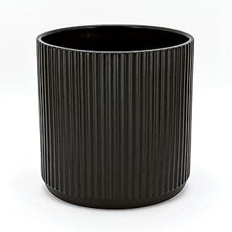 Amazon Basics Fluted Ceramic Round Planter, 10-inch, Black