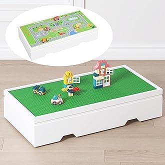 UTEX 3 in 1 Construction Play Table Compatible with Lego, Wooden Train Table,...