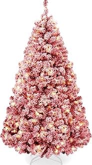 Best Choice Products Pre-Lit Red Christmas Tree, 7.5ft Artificial Flocked Full Fir Tree, Holiday Decoration w/ 550 Lights, 1,346 Branch Tips