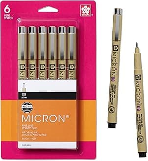 SAKURA Pigma Micron Fineliner Pens - Archival Black Ink Pens - Pens for Writing, Drawing, or Journaling - Black Colored Ink - 08 Point Size - 6 Pack