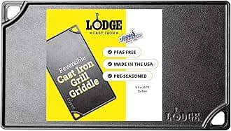 Lodge Double Play Reversible Cast Iron Grill/Griddle - Dual-Sided with Double Burner Configuration for Eggs, Pancakes, Burgers & More - Seasoned, Non-Toxic Cookware - Heavy-Duty Grill Pan - Black