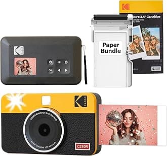 KODAK Mini Shot 2 Retro 4PASS 2-in-1 Instant Camera and Photo Printer (2.1x3.4 inches) + Initial 8 Sheets + 30 Sheets Bundle, Yellow