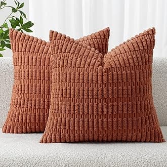 MIULEE Pack of 2 Dark Rust Corduroy Decorative Euro Sham Pillow Covers 22x22 Inch Soft Boho Striped Throw Pillow Covers Modern Farmhouse Home Decor for Summer Sofa Living Room Couch Bed