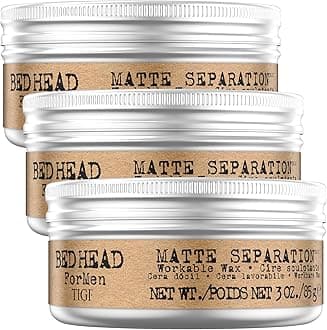 TIGI Bed Head for Men Matte Separation Workable Wax - Use for Strong Hold - For Men's Hairstyles - Use on Damp or Dry Hair - Premium Strong Hold Hair Wax, 85 g, 3 Pack