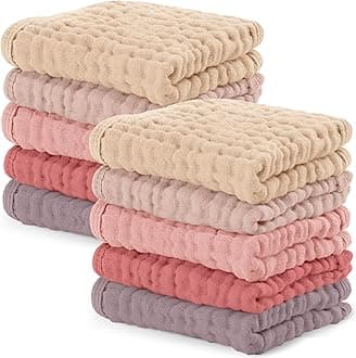 Comfy Cubs Muslin Baby Washcloths 10 Pack - Soft 6-Layer Cotton Wash Cloths for Sensitive Skin - 10"x10" Large, Gentle, Absorbent Infant Essentials for Newborn and Toddlers - Multi Girl