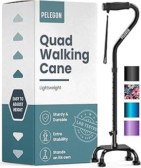 Quad Cane (300 lb) - Adjustable Walking Cane with A Large 4 Pronged Base for Extra Balance & Stability, Walking Canes for Seniors, Walking Cane for Men & Women, Walking Sticks (Black)