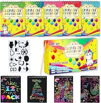 Ibecare-Scratch Book Party Favors For Kids | Return Gifts For Birthday Party Giveaways | Small Gifts Party Favors | Bulk Mini Toys Goody Bag | Easter & Christmas gifts(12 Pcs Scratch Book)