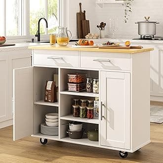 Kitchen Cart with Storage, 40" Rolling Kitchen Cart Table on Wheels with Shelves and Drawers, Kitchen Island Cart with Rack for Towel, Portable Islands for Kitchen, WhiteThe Forest Stewardship Council