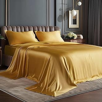 BEDELITECalifornia King Sheets Set, Luxury Soft Gold Satin Sheets for Hair and Skin, Similar to Silk Bed Sheets Set 4 Pieces with 1 Deep Pocket Fitted Sheet, 1 Flat Sheet, and 2 Pillowcases