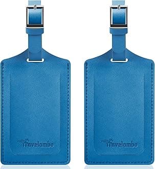 Travelambo Luggage Tags for Suitcases Faux Leather Privacy Protection 2 Pack Bag Tags Travel Accessories Essential, Steel Blue