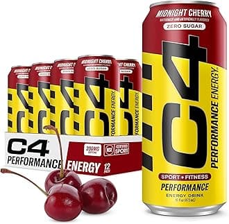 Energy Carbonated Zero Sugar Energy Drink, Pre Workout Drink + Beta Alanine, Midnight Cherry, 16 Fl Oz (Pack of 12)