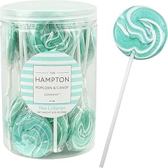 Aqua Light Blue Lollipops, 24 Pack, Blue Suckers, Blue Lollipops Individually Wrapped, Lollipop Suckers Bulk, The Hampton Popcorn & Candy Company