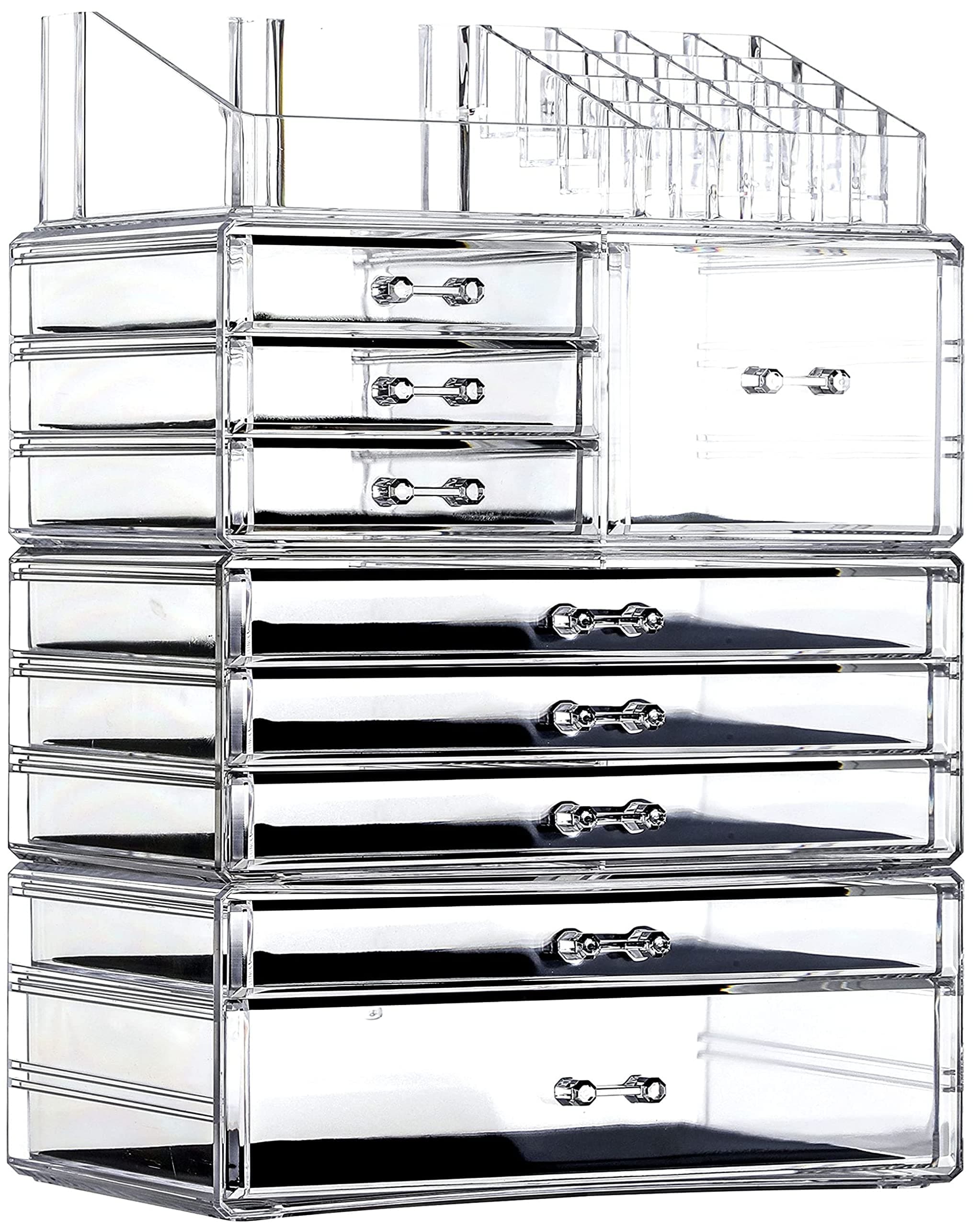 Cq acrylic Clear Makeup Organizer And Storage Stackable Extra Large Skin Care Cosmetic Display Case With 9 Drawers Make up Stands For Hair Accessories Beauty Skincare Product Organizing,Set of 4