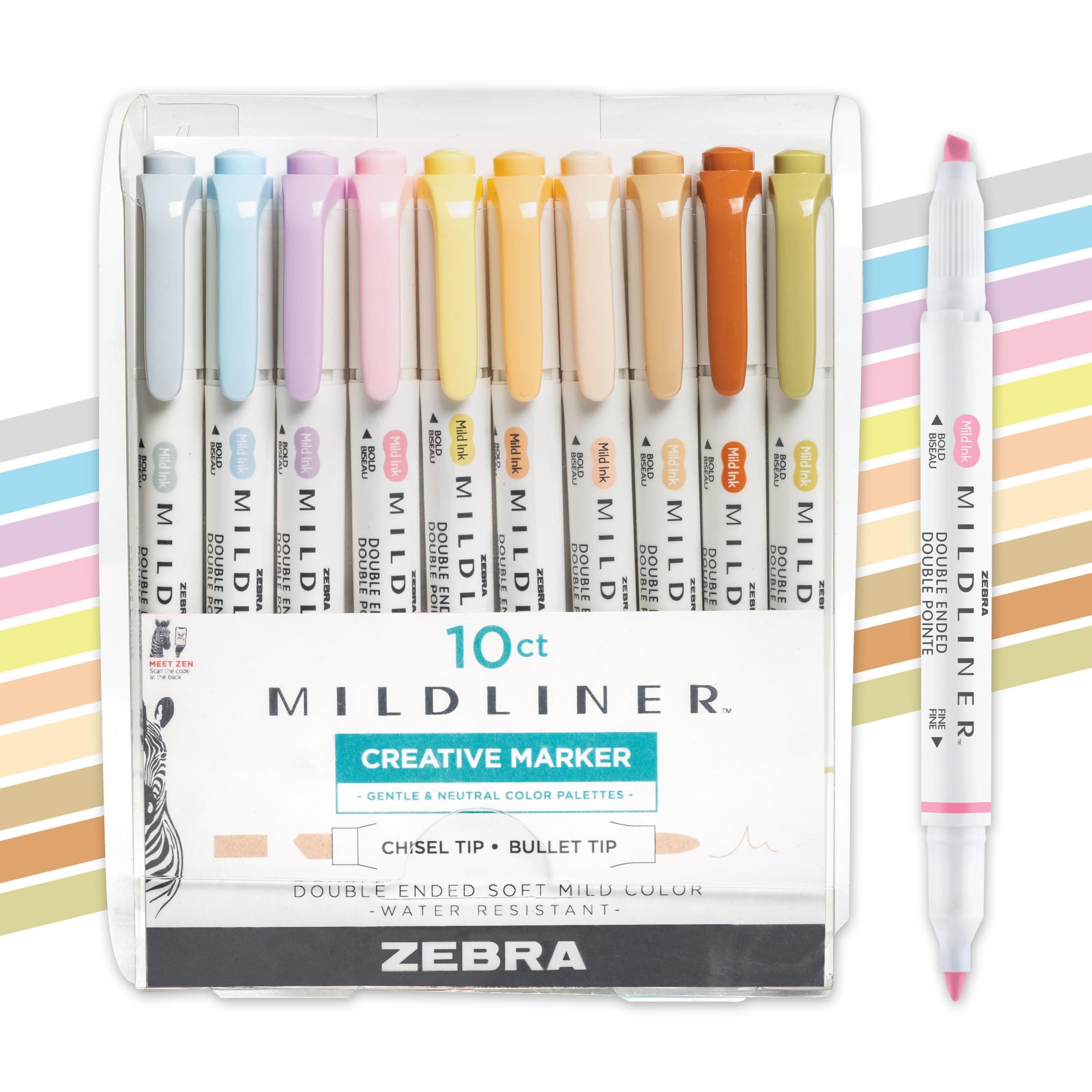Mildliner Double Ended Highlighter Set, Chisel and Bullet Point Tips, Assorted Neutral and Gentle Ink Colors, 10-Pack (78701)