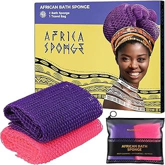 African Net Sponge Authentic -2 Pieces Exfoliating BodyScrubber Bath Sponge -Back Scrubber Washcloth forShower with Travel Bag -Real African Scrub ExfoliatorBody Care Bathing Accessorie