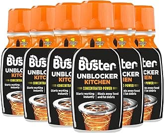 Buster Kitchen Plughole Unblocker (Pack of 6 x 150g) Fast-Acting Sink Unblocker Dissolves Fat, Food & Debris, Drain Cleaner Clears Blockages in Kitchen Sink Pipes - Made in UK
