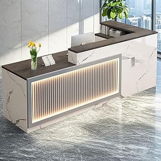 L Shaped Reception Desk, Solid Wood Front Desk with Counter & Lockable Drawers, Retail Checkout Customer Service Counter for Home Office Lobby Store,(B,63in-Left)