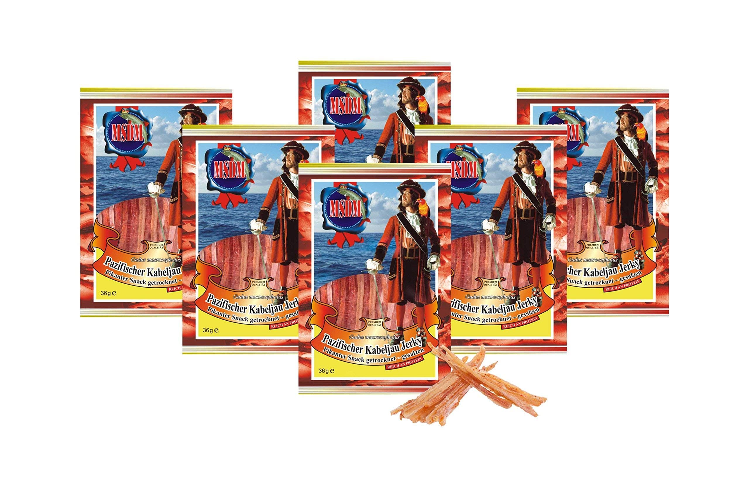 Pacific Cod Fish Jerky with Chilli (6 x 36g Pack) Dried and Salted I Healthy Pre & Post Workout Fitness Snack I Low Carb I Low Fat I Rich in Protein & Omega 3 Fatty acids for Men & Women