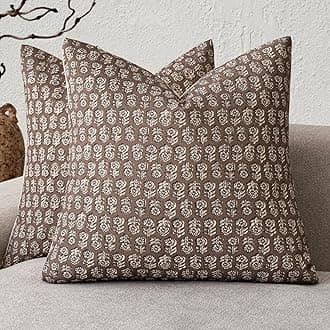 Set of 2 Decorative Neutral Floral Print Throw Pillow Covers Vintage Accent Farmhouse Cushion Covers Boho Home Decor for Sofa Couch Chair Bedroom Living Room Outdoor,22×22 Inch,Brown