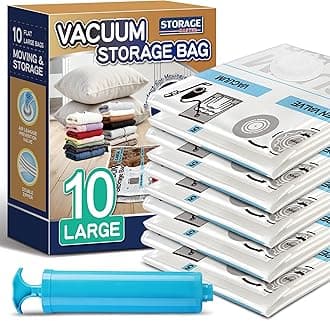 Storage Master Space Saver Bags for Travel and Home Reusable Vacuum Storage Bags Save 80% More Storage Space Work with Vacuum Cleaner (10 Large)