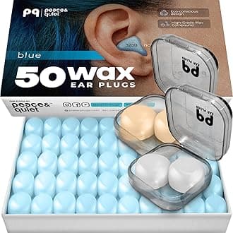 PQ Wax Ear Plugs for Sleeping, Swimming - 50 Noise Cancelling Silicone Gel Wax Earplugs, Ear Protection for Sleep and Swim, Soft Wax Pillows with Sound Blocking Level 32Db, (50 Pillows), Color: Blue