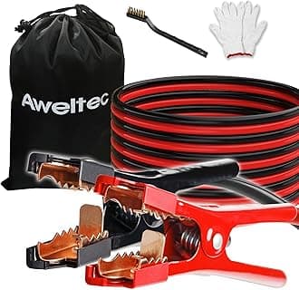 Heavy Duty Jumper Cables,2 Gauge 20 Feet Booster Battery Cable,Automotive Wires with Alligator Clips,Carrying Bag,Safety Gloves and Iron Brush for Cars Truck