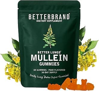 - Betterbrand Mullein Chewable Gummies for Lung Cleanse and Detox, Respiratory Health Supplement, 1000mg Mullein Extract per Serving, 60 Gummies - 30 Day Supply - Pear Flavored