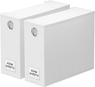 SpaceAid 2 Pack Bed Sheet Organizers and Storage, Foldable Sheet Organizer for Linen Closet, Sheets Set Folder Keeper with Window XL (Queen & King Size) Organizing Bedding Container (White, 2 Pack)